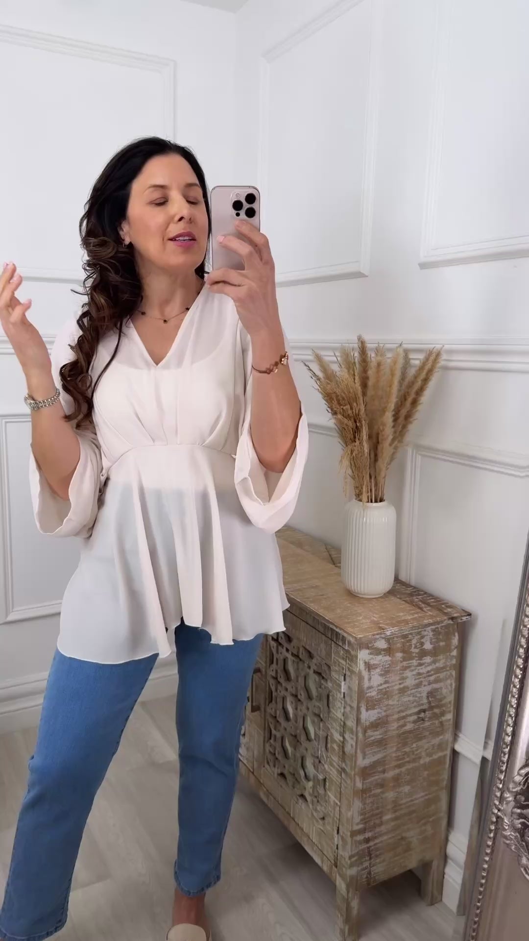 Marissa Beige Cape Sleeve Blouse