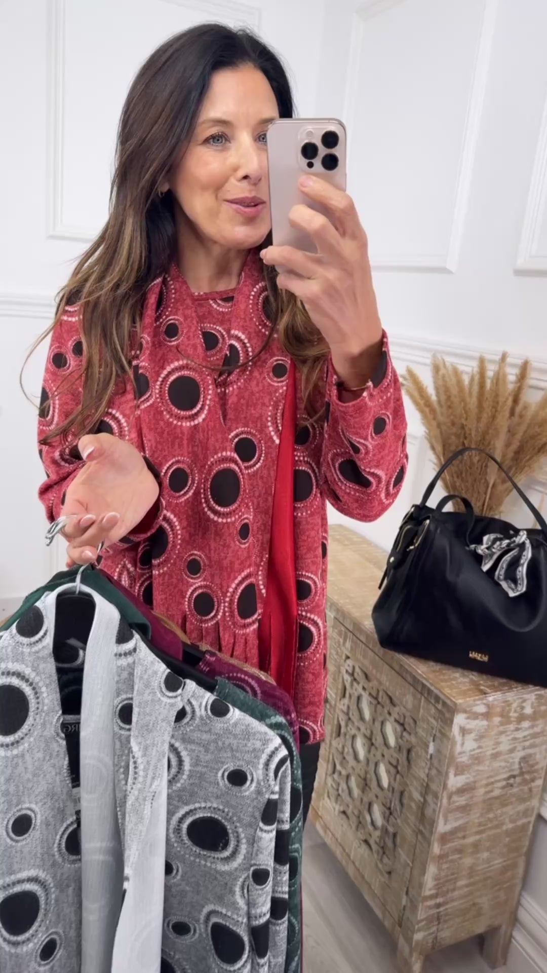 Jane Rust Circle Print Top with Scarf