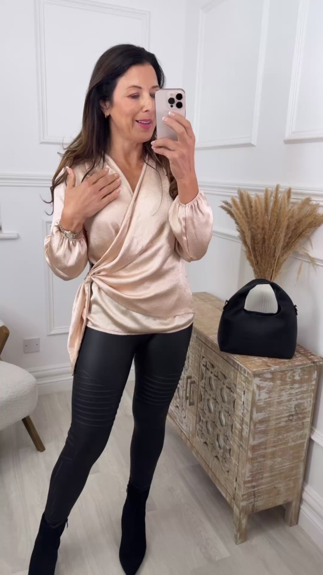 Bianca Beige Side Tie Blouse