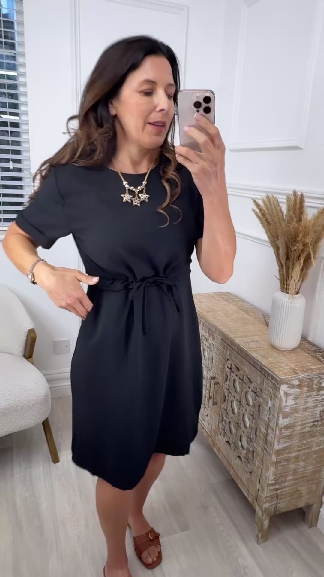 Jacqueline Black Drawstring Waist Dress