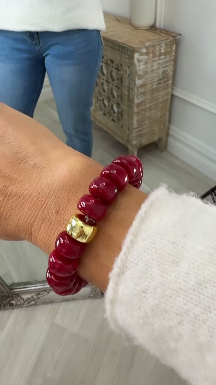 Liana Marbled Red Beads Stretch Bracelet