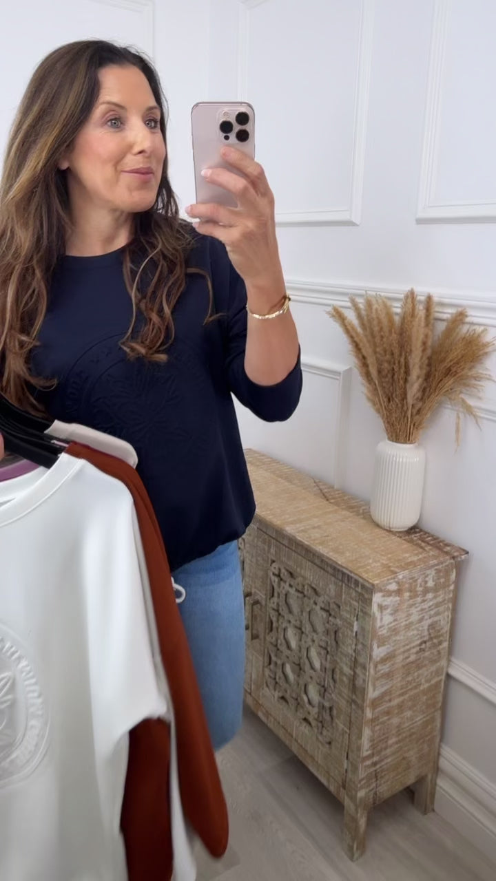 Reina Navy Embossed Sweat Shirt