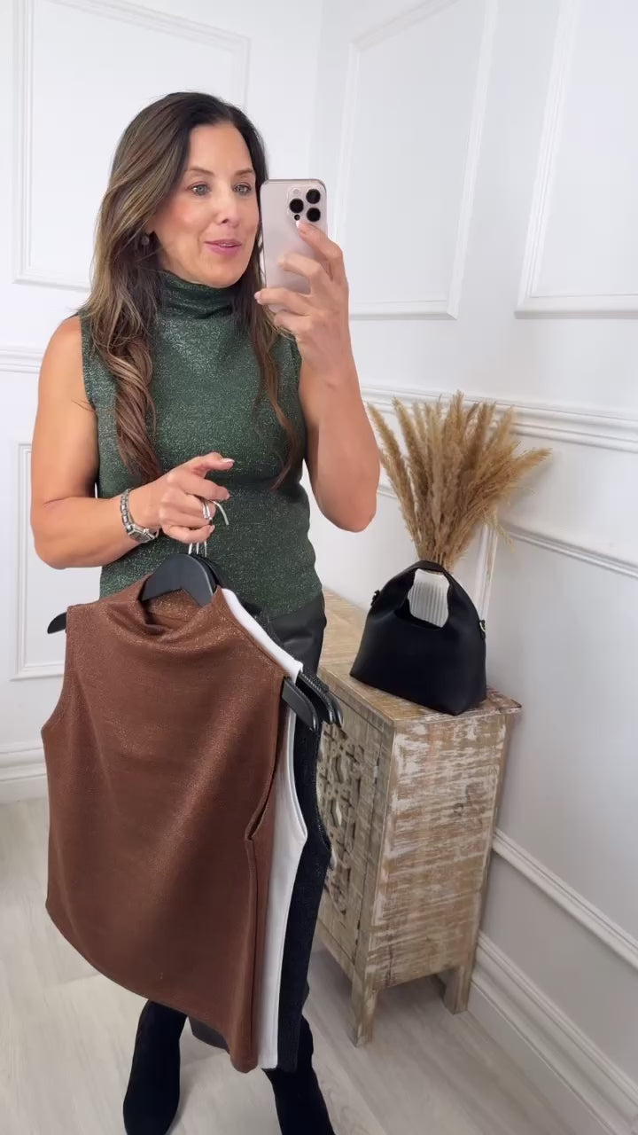 Carina Khaki High Neck Sleeveless Top