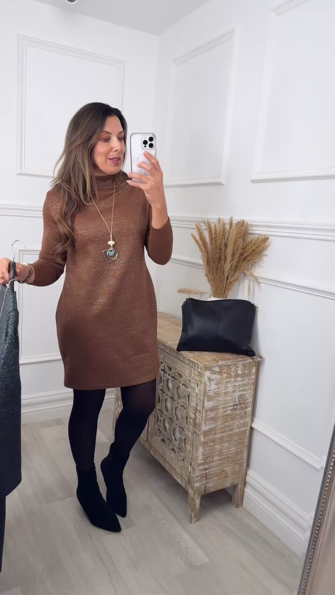 Eira Brown Soft Touch Dress With Necklace