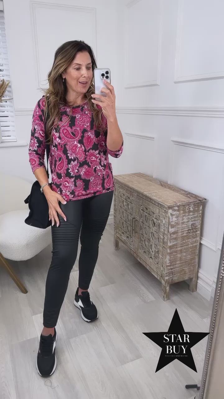 Mia Pink Paisley Print Knit Top