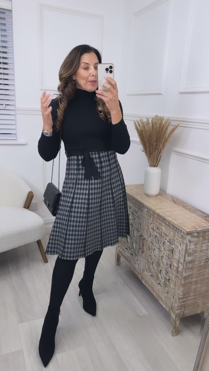 Lotte Black Gingham Skater Dress