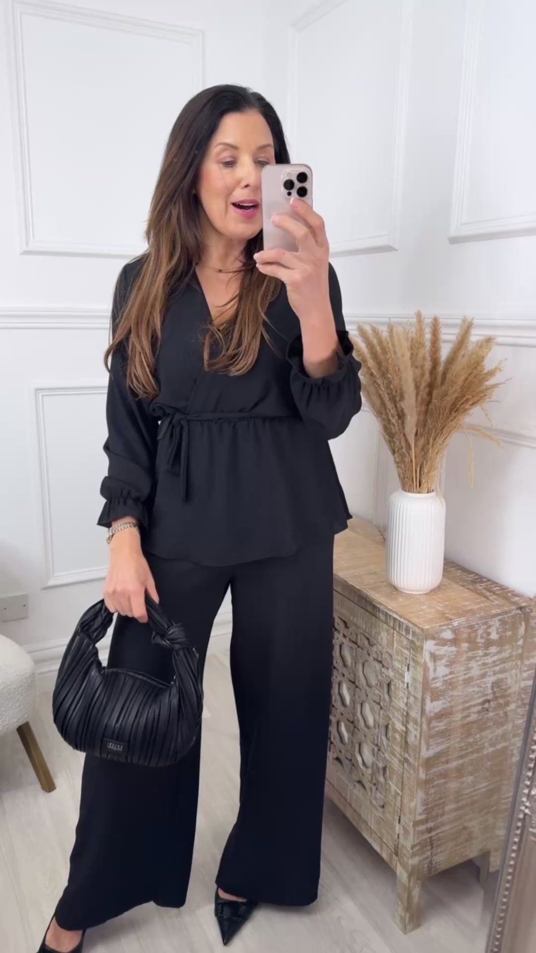 Andrea Black Wrap Top Set