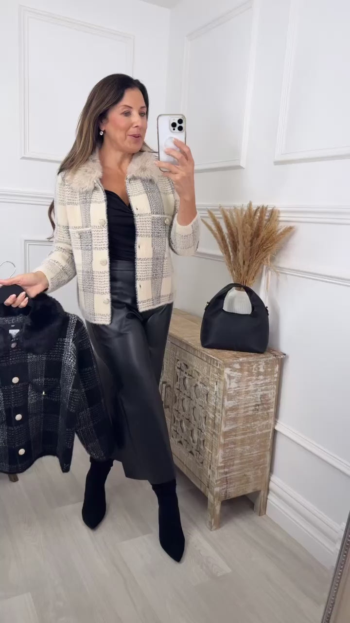 Jovie Cream Fur Collar Cardigan
