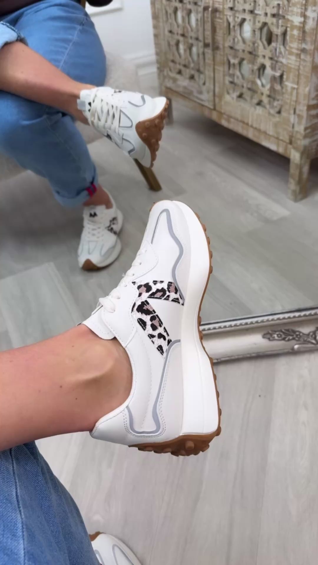 Trish Leopard Stripe White Trainers