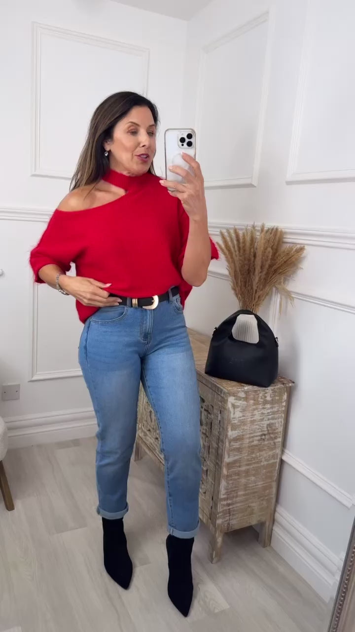 Giovanna Red High Neck Knit