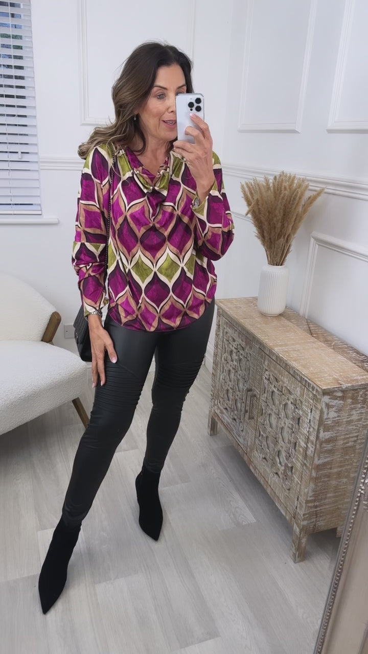 Teodora Purple Cowl Neck Top