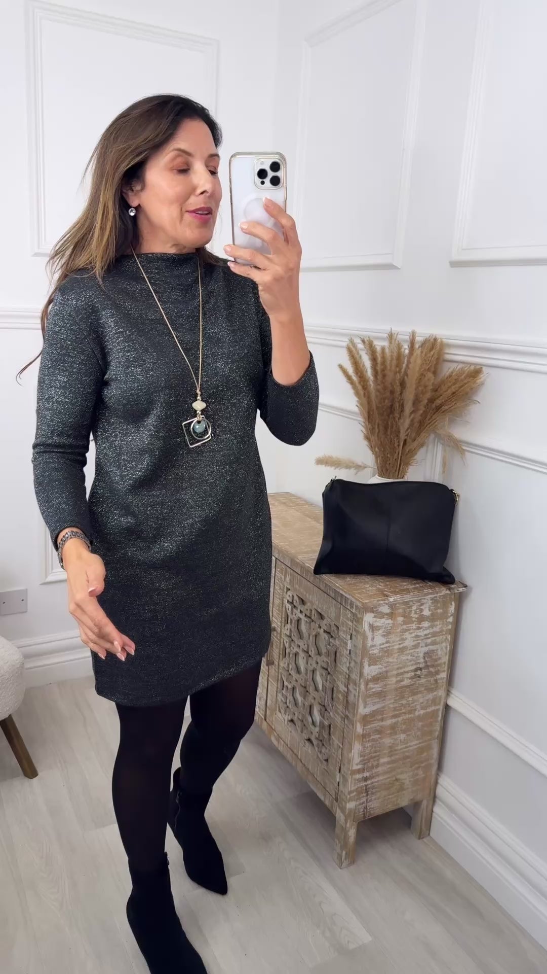 Eira Black Soft Touch Dress With Necklace