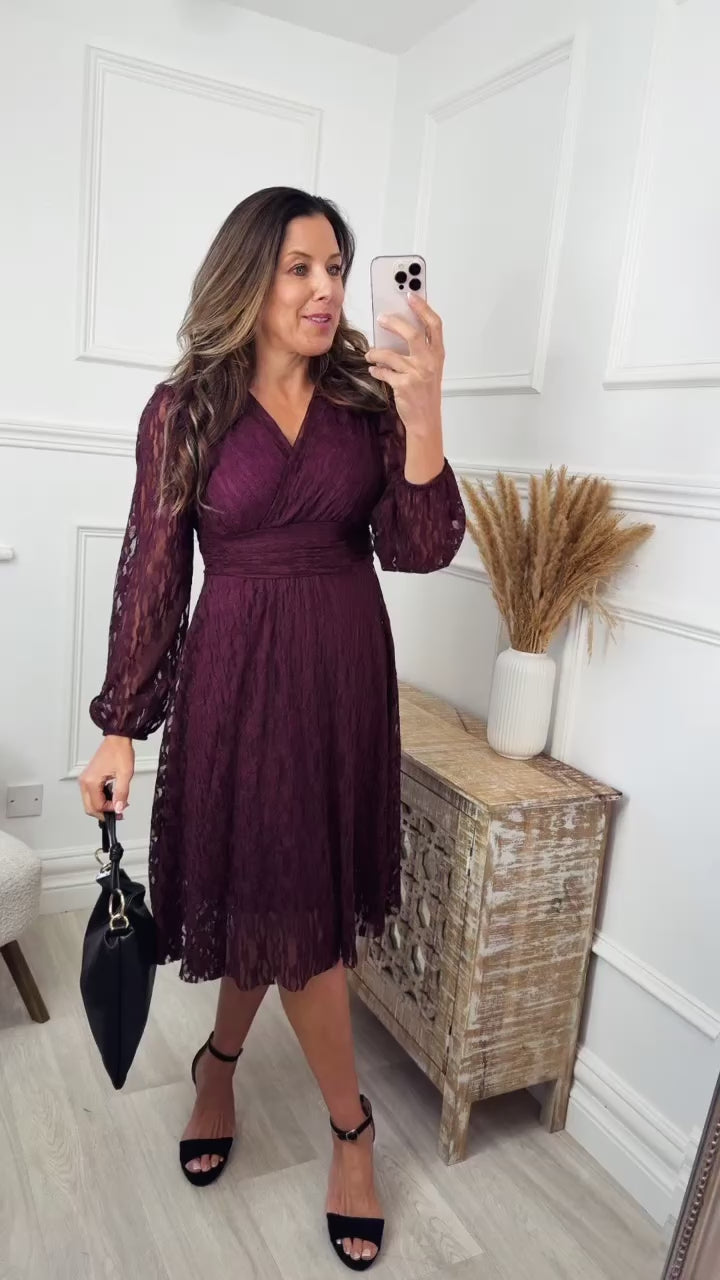 Andie Wine Lace V Neck Dress