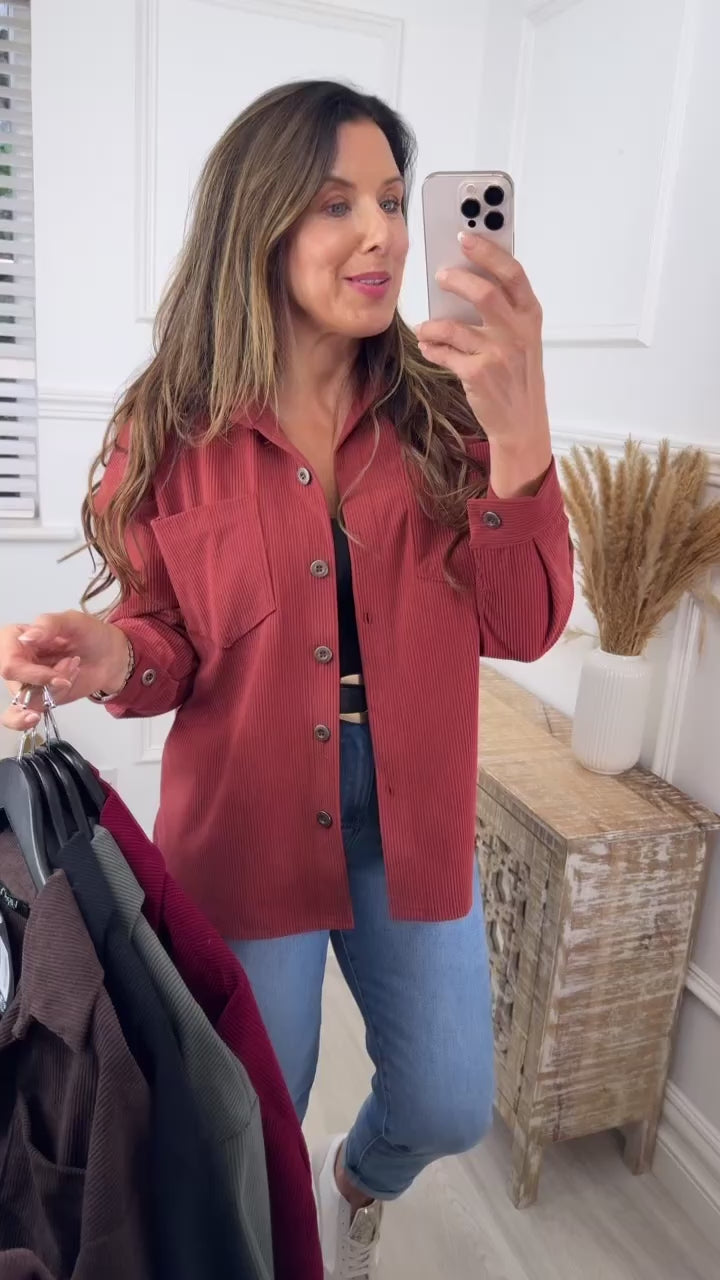 Scarlett Rust Cord Pocket Shirt
