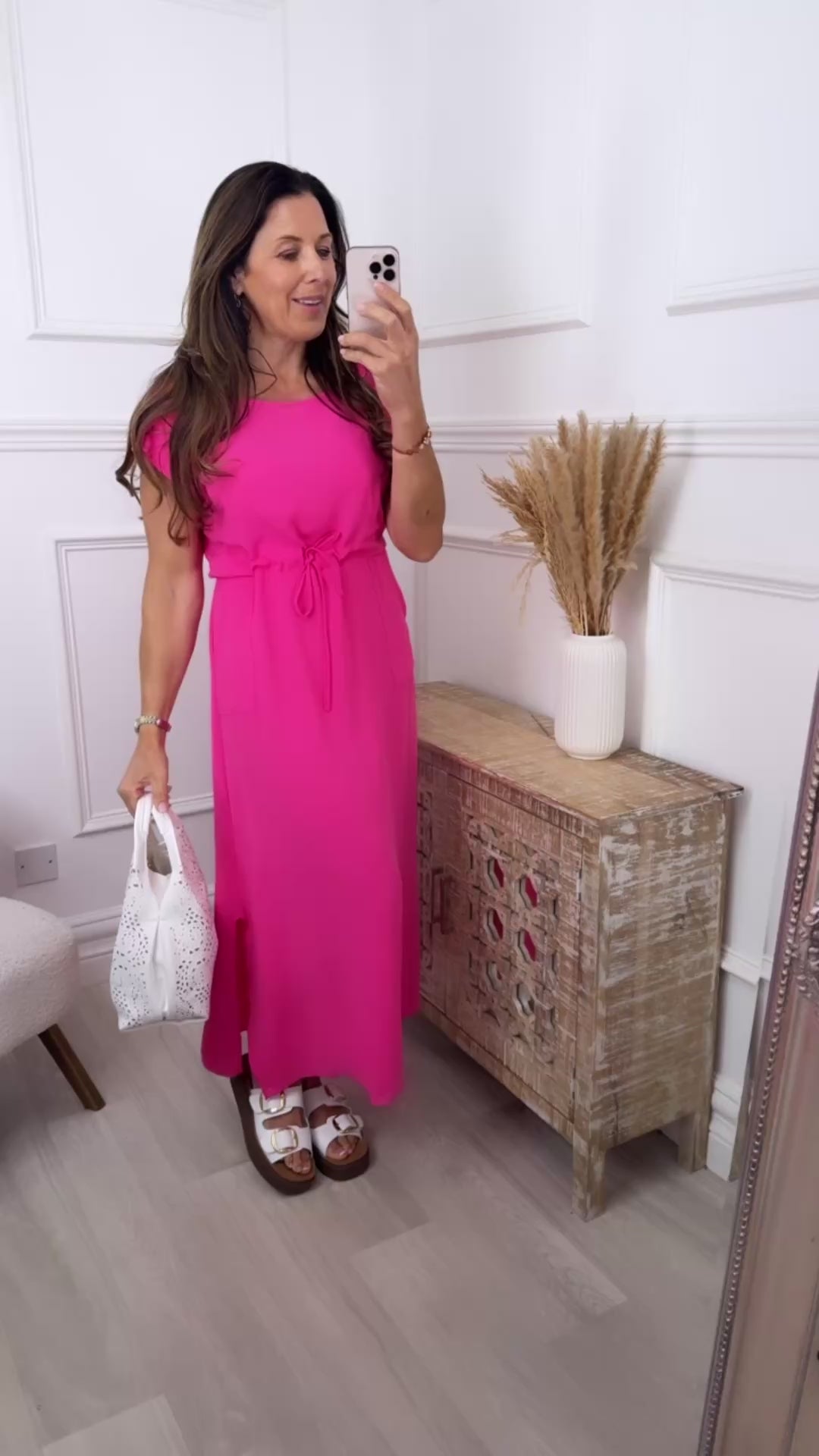 Sienna Pink Crochet Detail Midi Dress