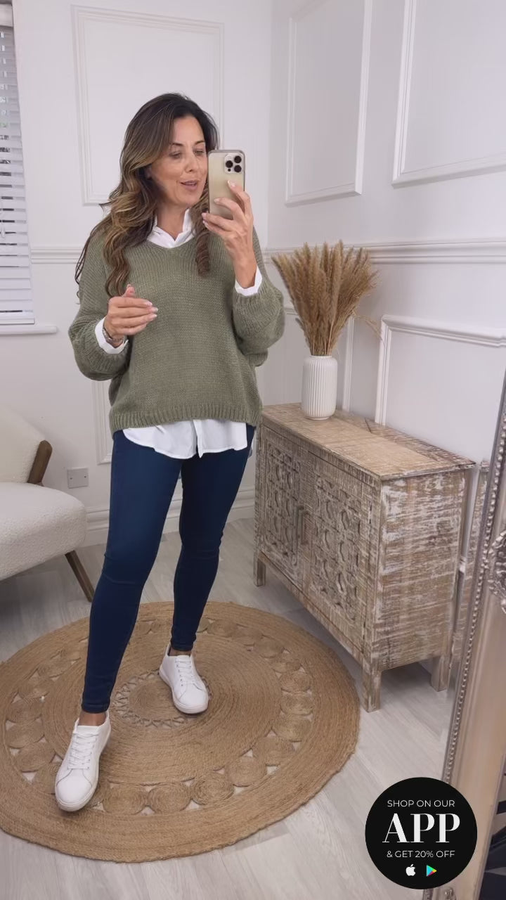 Kamalla Khaki V Neck Jumper
