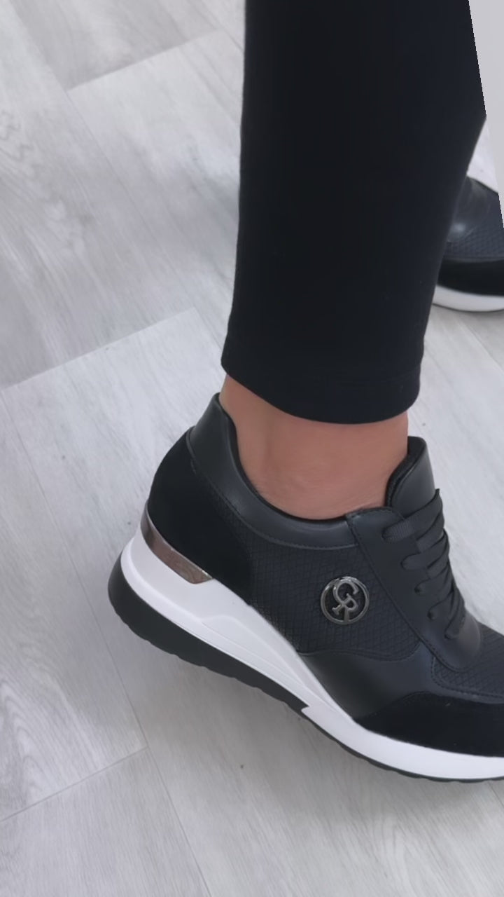 Zoya Black Wedge Heel Trainers