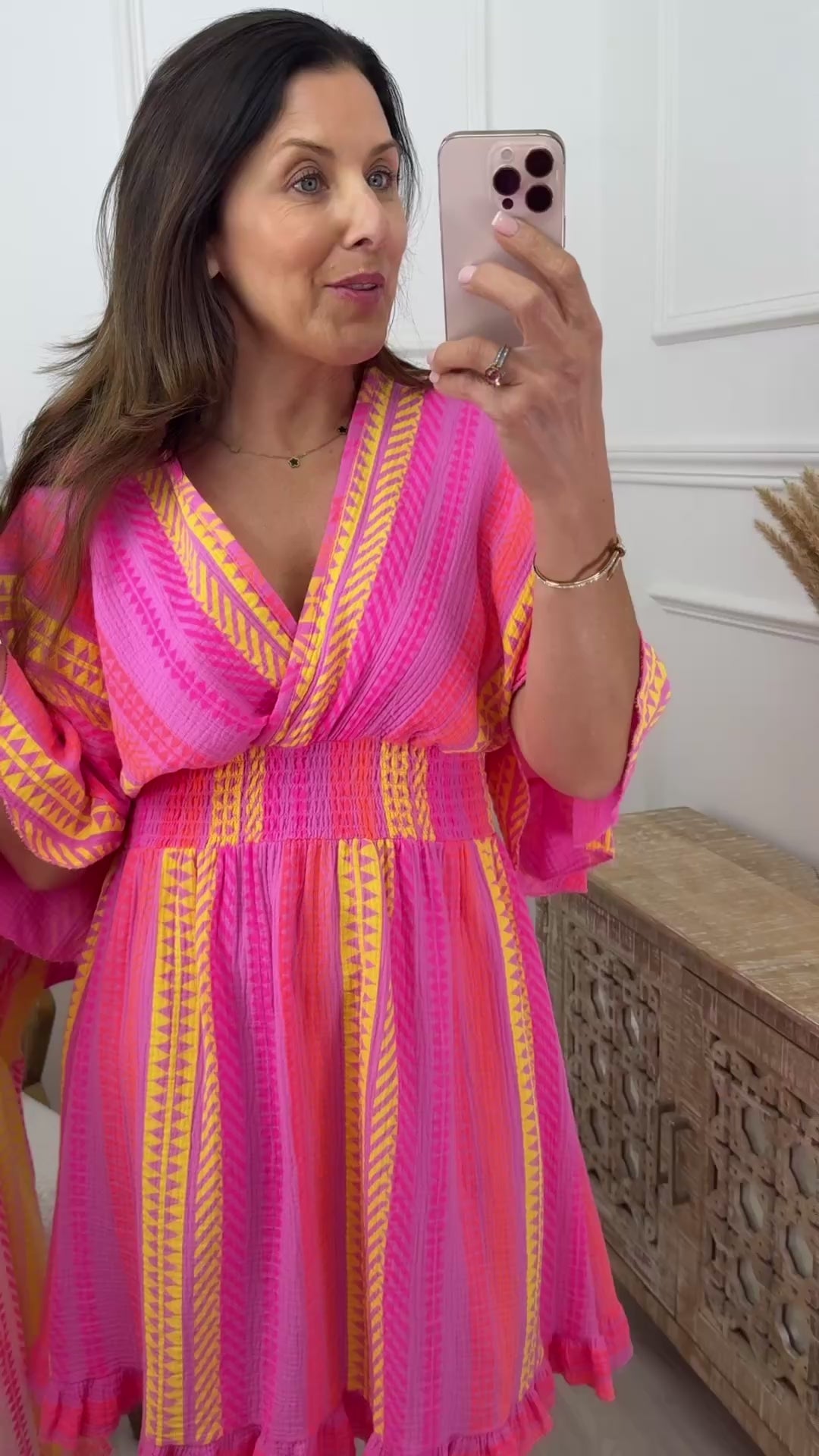 Geraldine Fuchsia Tribal Stripe Wrap Mini Dress