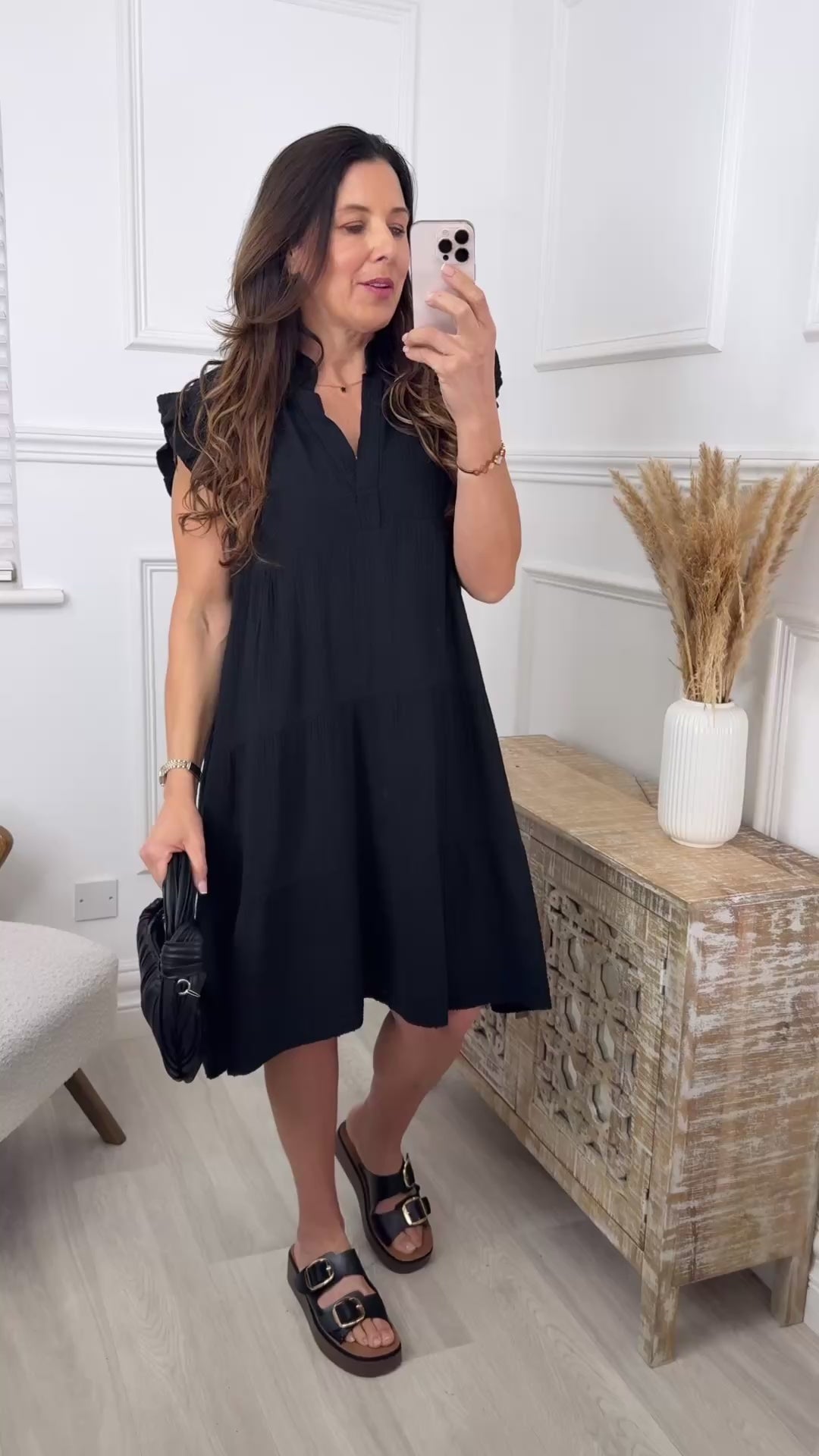 Lena Black Tiered Midi Dress