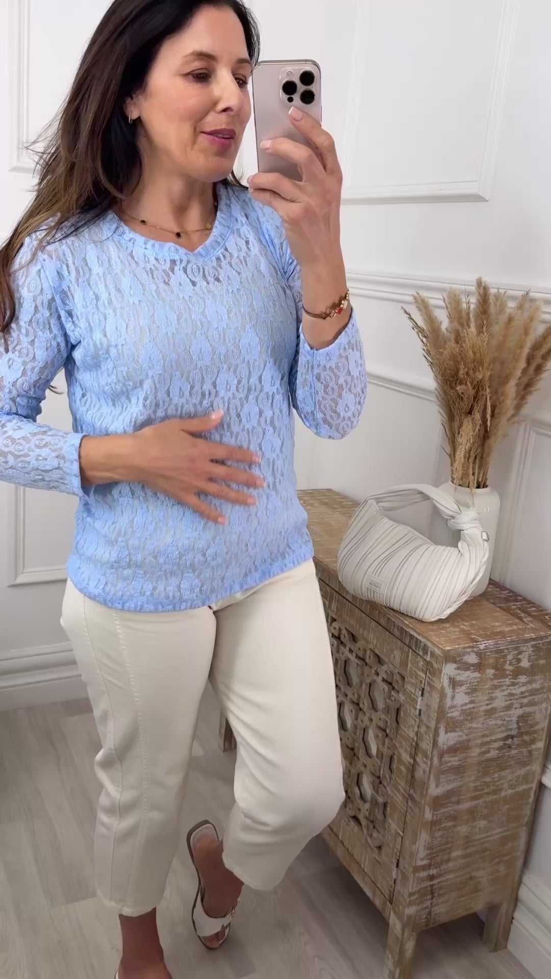 Genevieve Baby Blue Lace Top