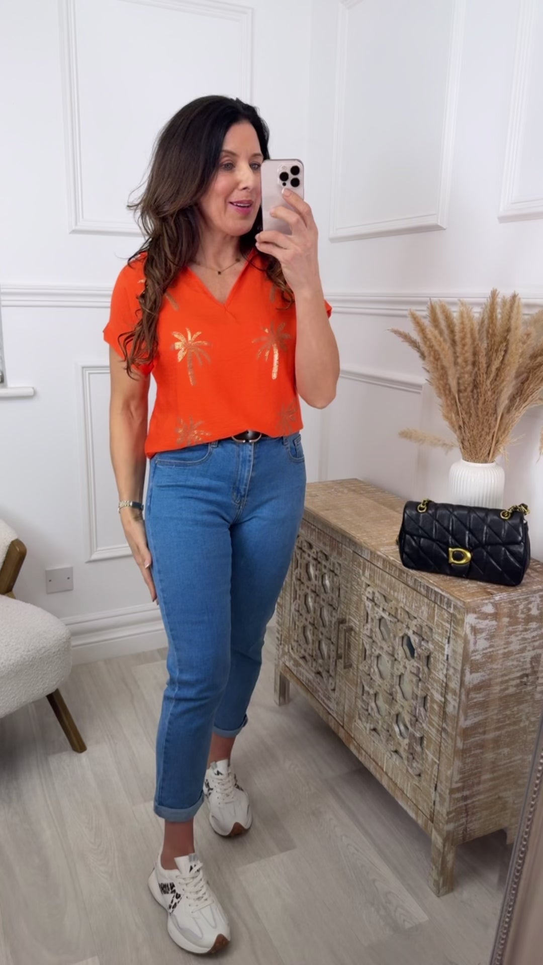 Fergy Orange Palm Print Top