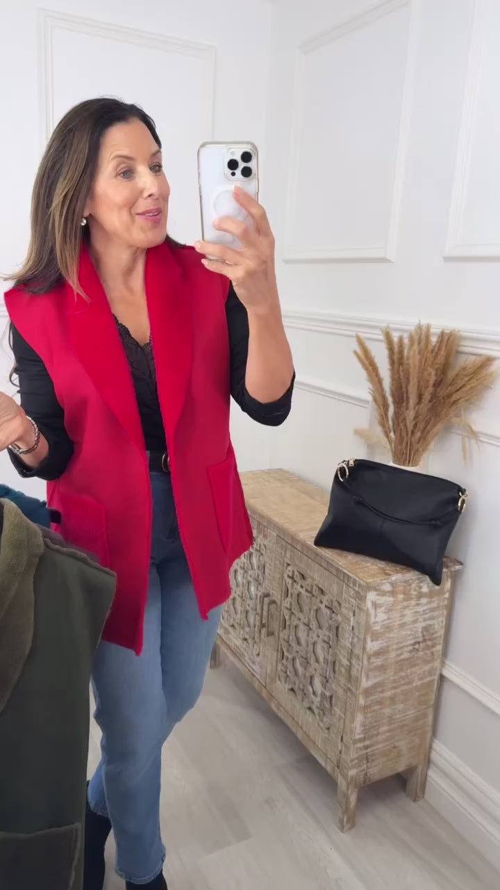 Loretta Red Suede Feel Waistcoat