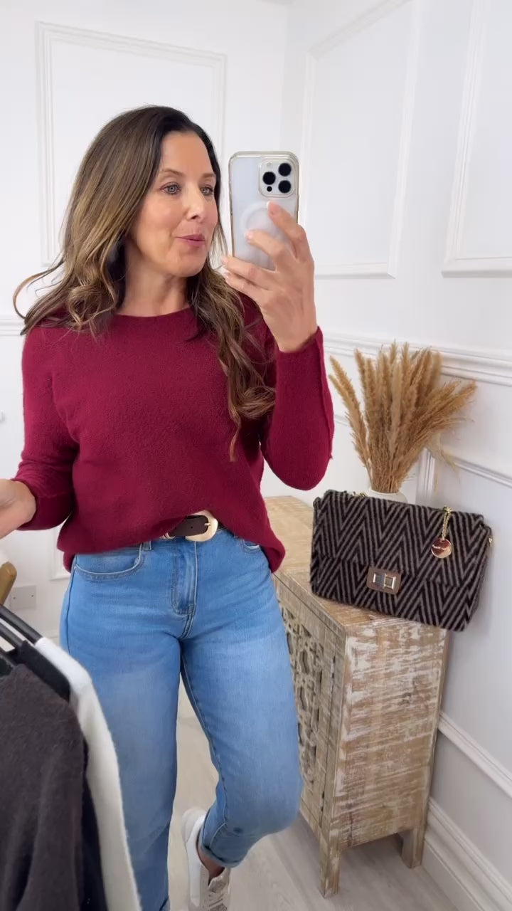 Honor Wine Wide Neck Knit Jumper
