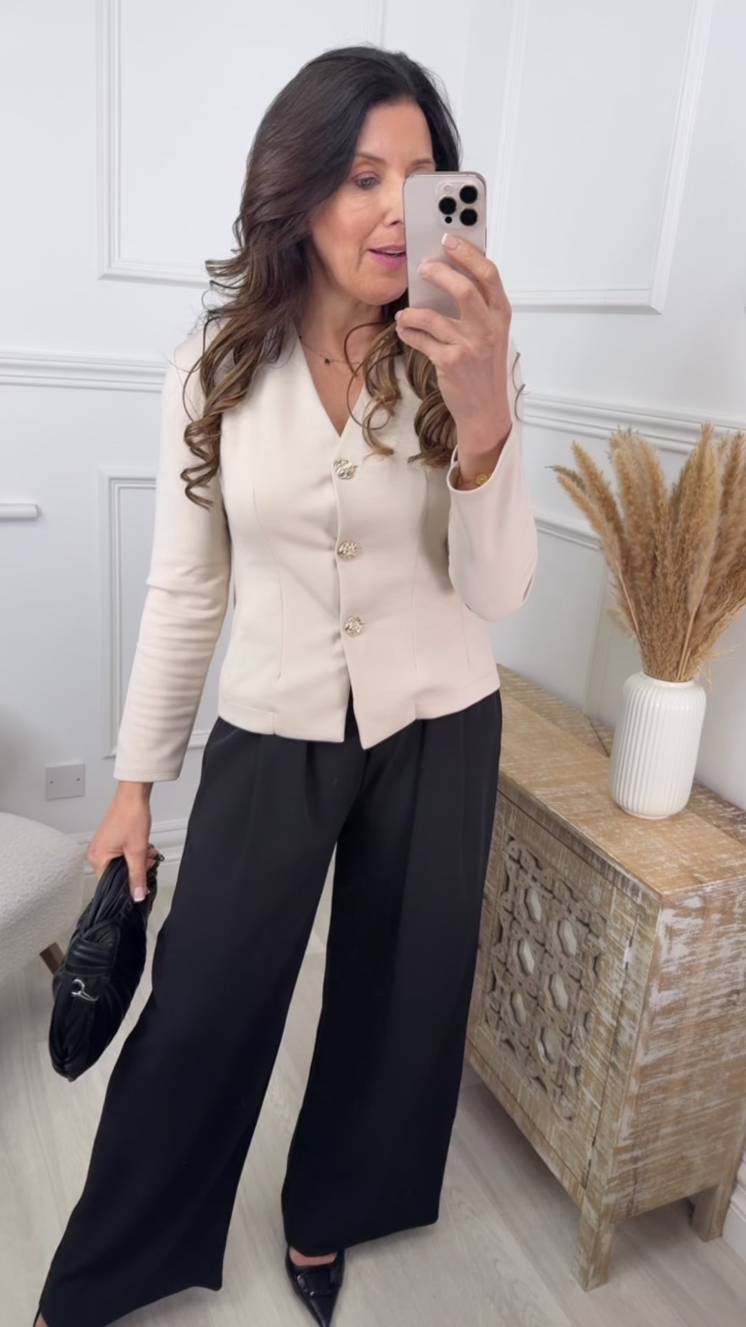 Lilit Beige Gold Button Cardigan