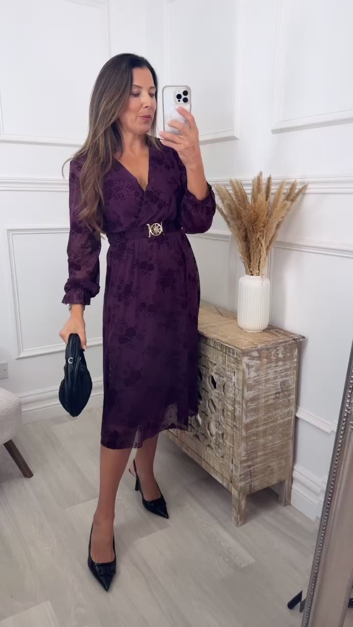 Sofia Wine Floral Belted Dress