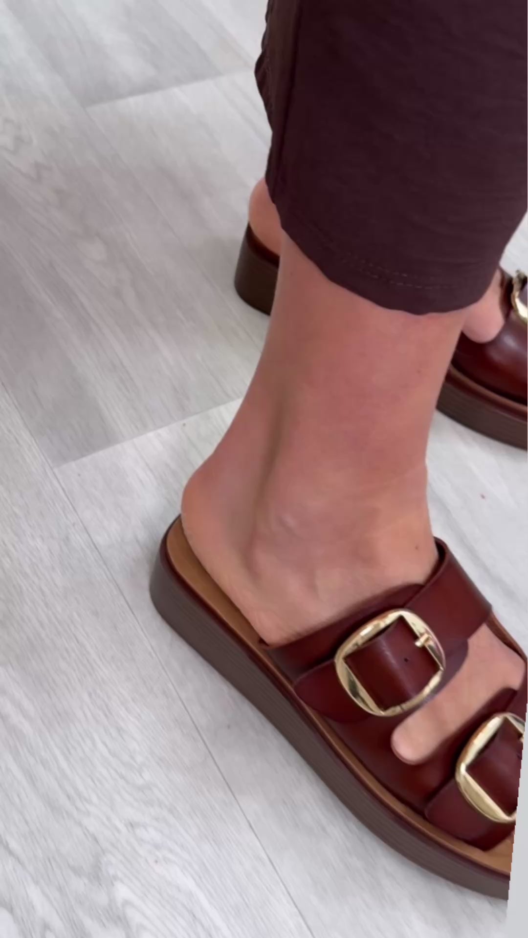 Wren Brown Double Buckle Slider Sandals