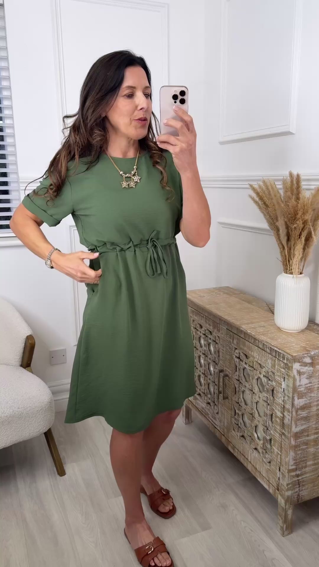 Jacqueline Khaki Drawstring Waist Dress
