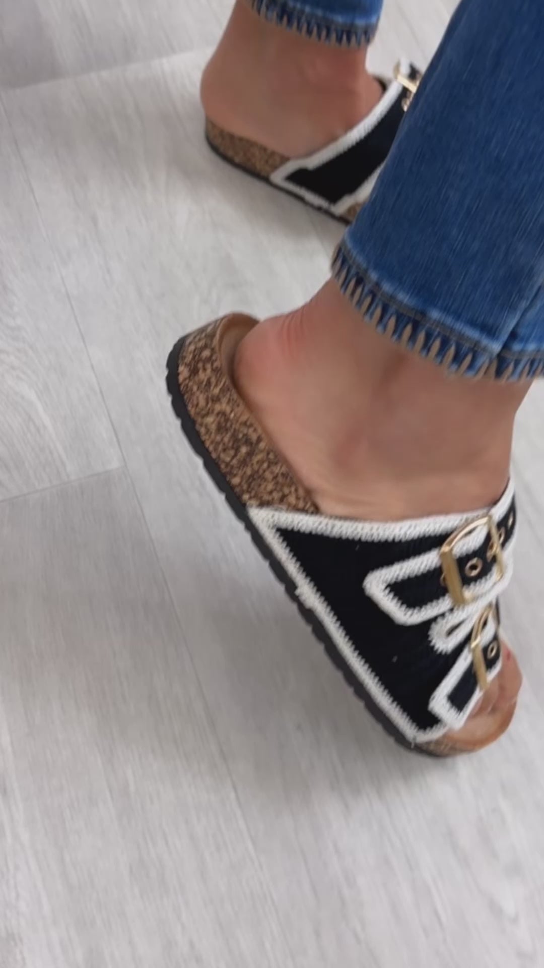 Susan Black Buckle Strap Sliders
