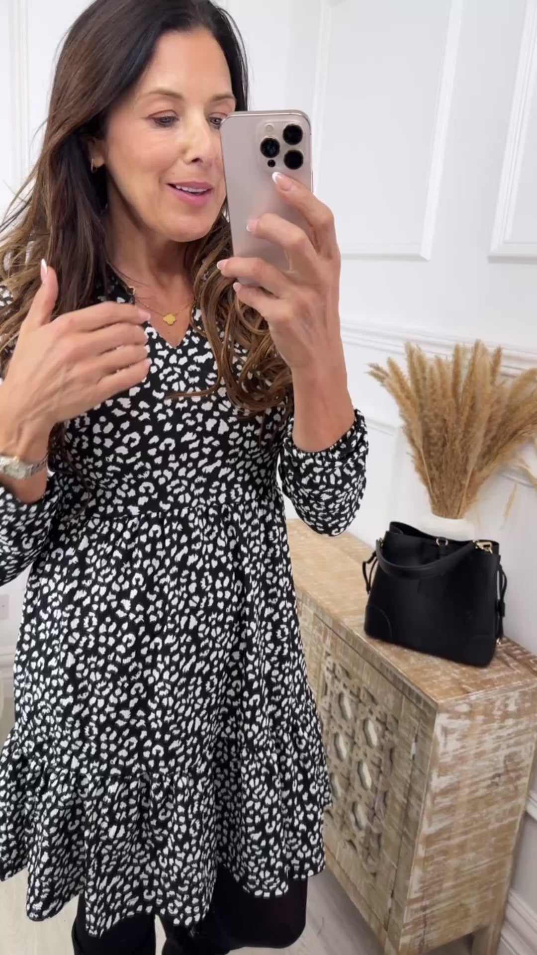 Alba Black Leopard Smock Dress