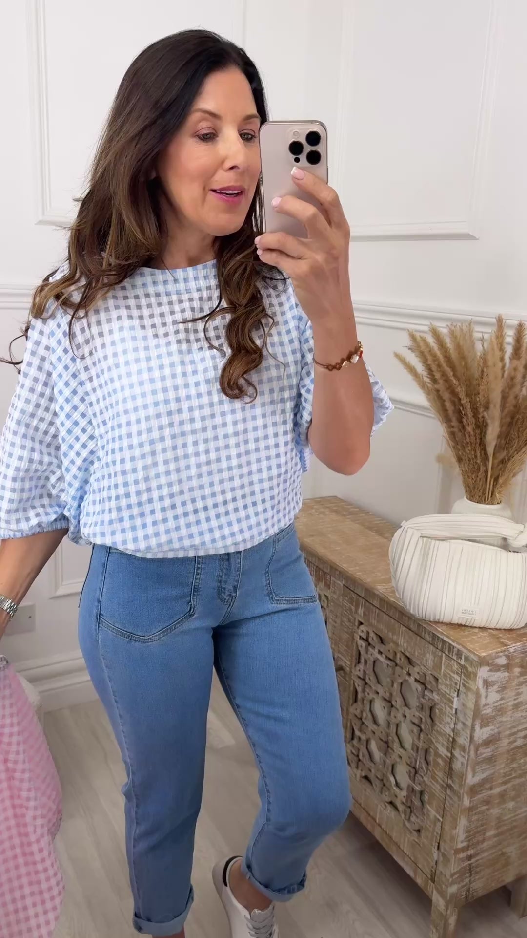 Hazel Blue Gingham Print Top