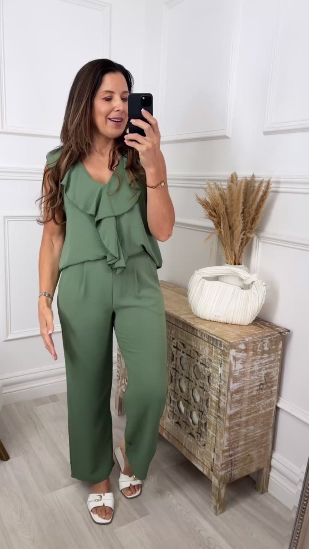 Aiveen Khaki Ruffle Neckline Set