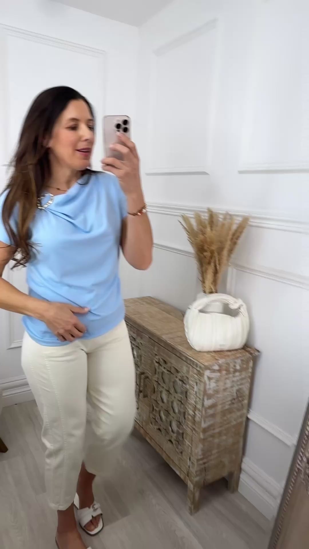 Hartley Baby Blue Asymmetrical Neckline Top