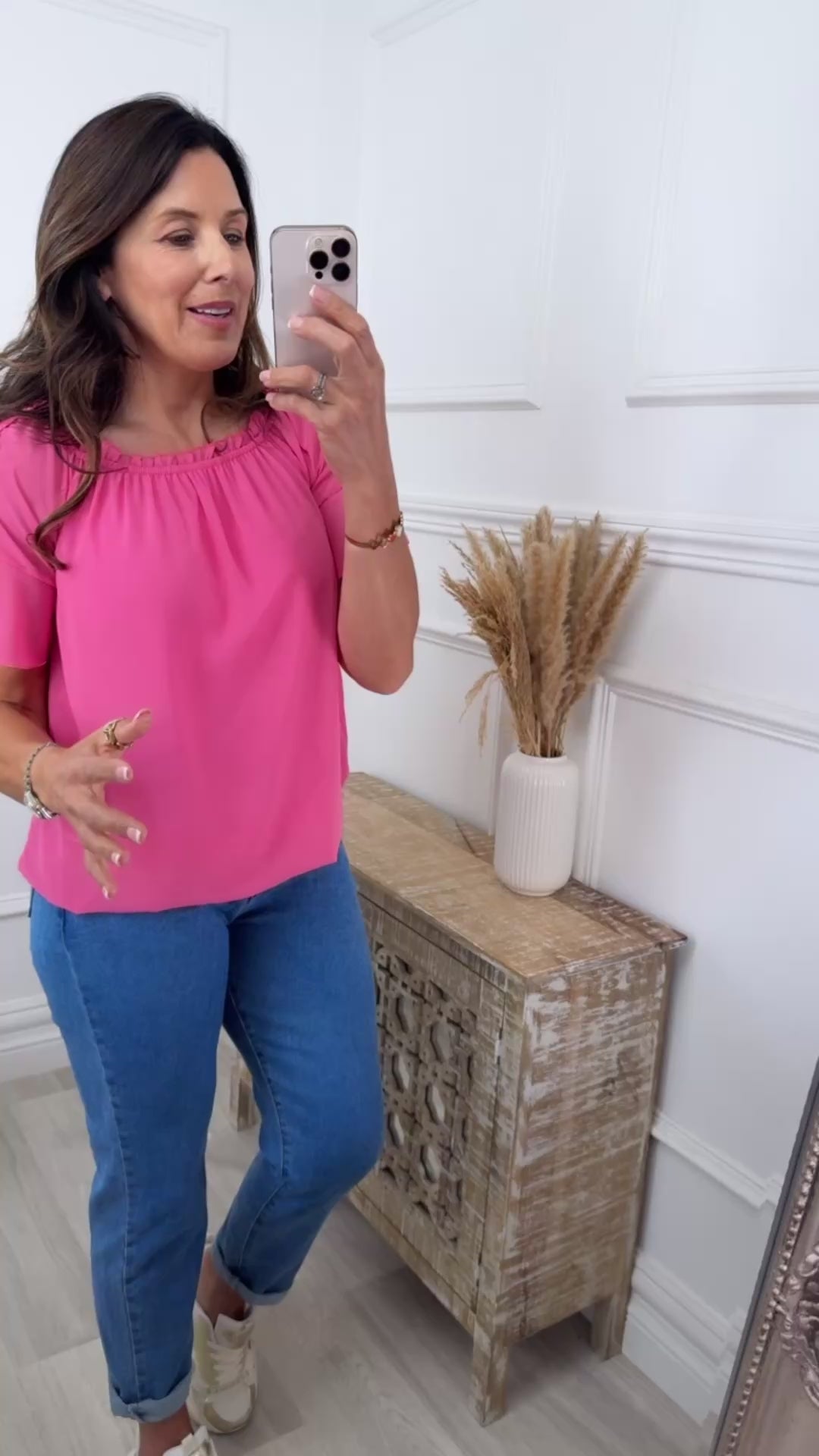 Eimear Pink Ruffle Neck Blouse