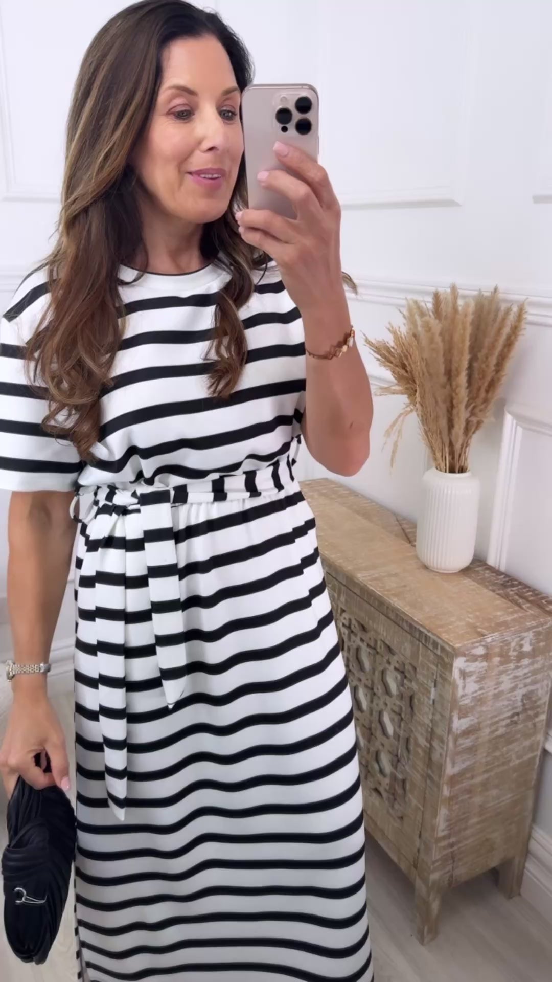 Joanne Off White and Black Striped Dress