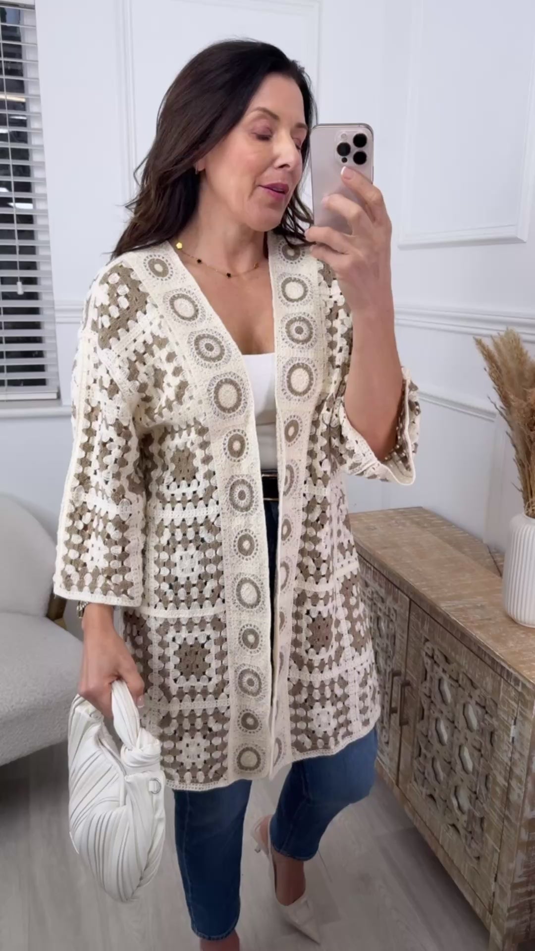Terri Brown Crochet Knit Longline Cardi