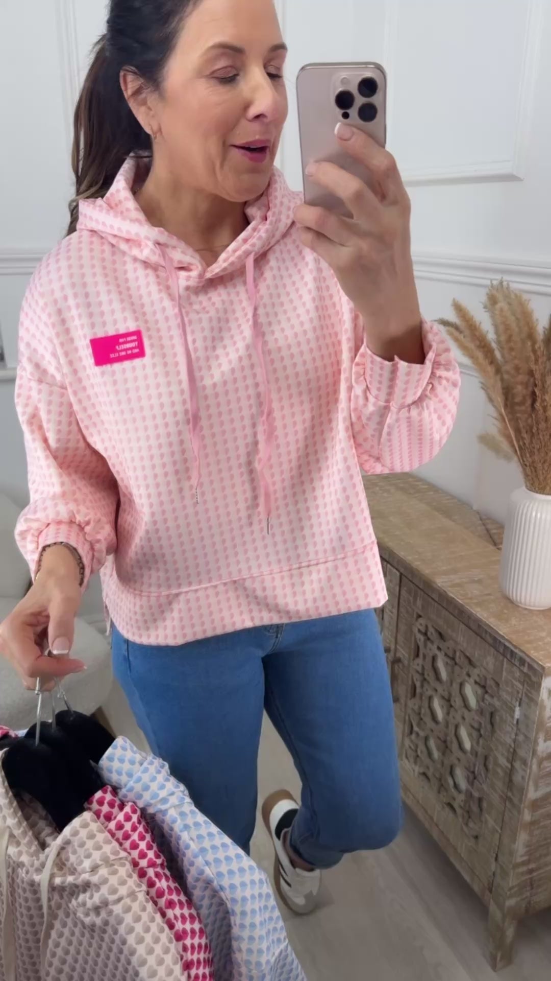 Tulsi Pale Pink Heart Print Hoodie