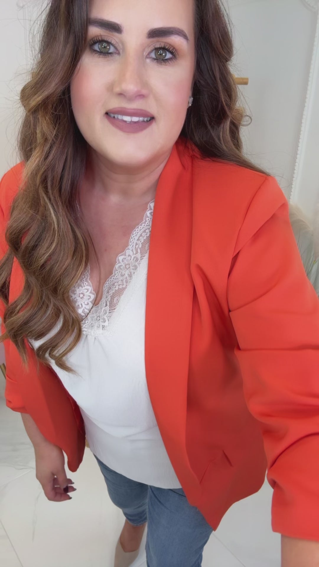 Merrill Orange Gathered Sleeve Blazer