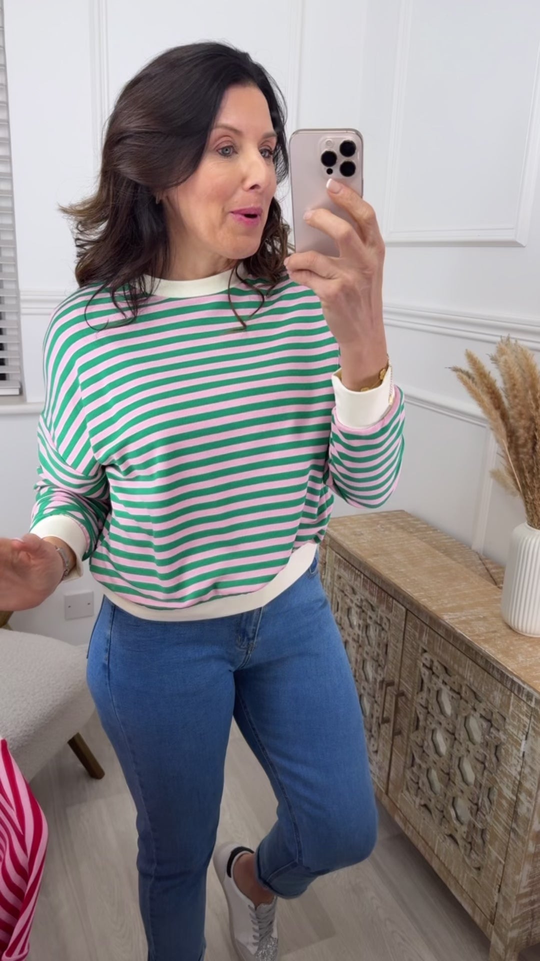 Mirelle Green And Pink Stripe Sweatshirt