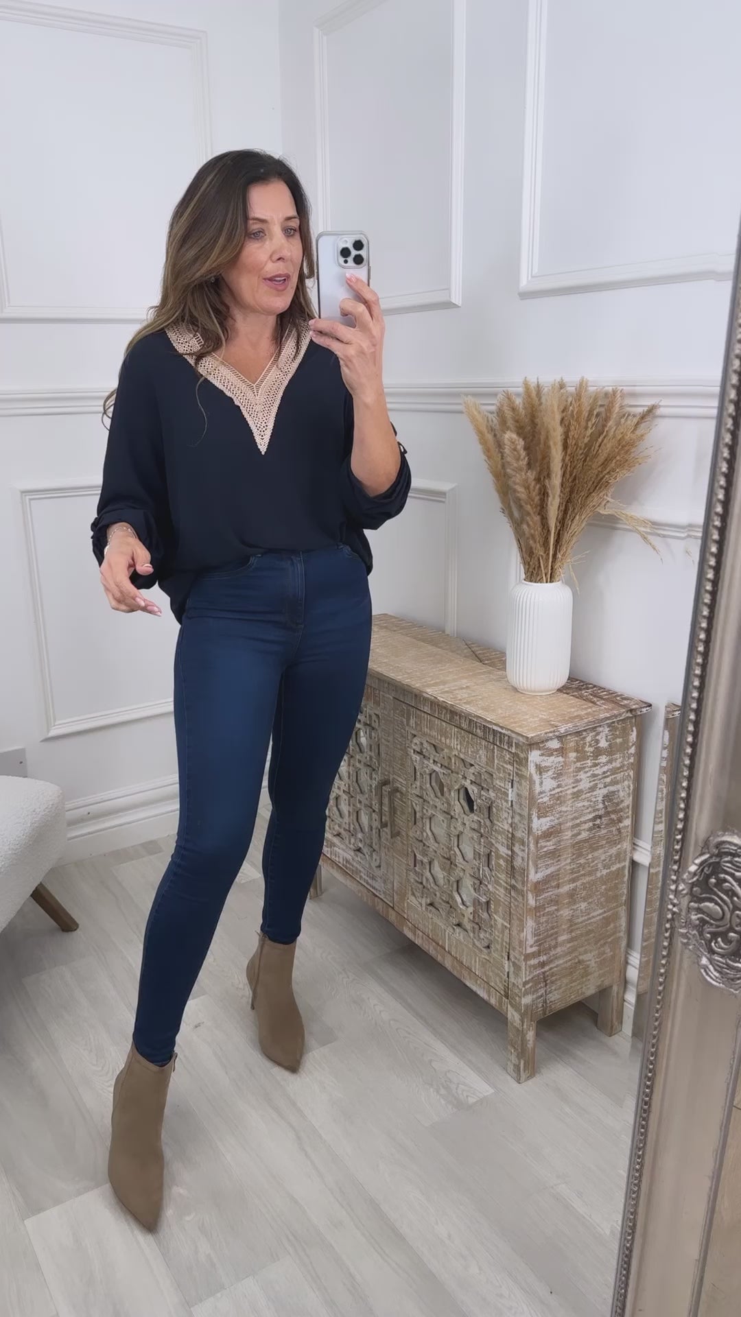 Sarah-Jane Navy Lace Detail Blouse
