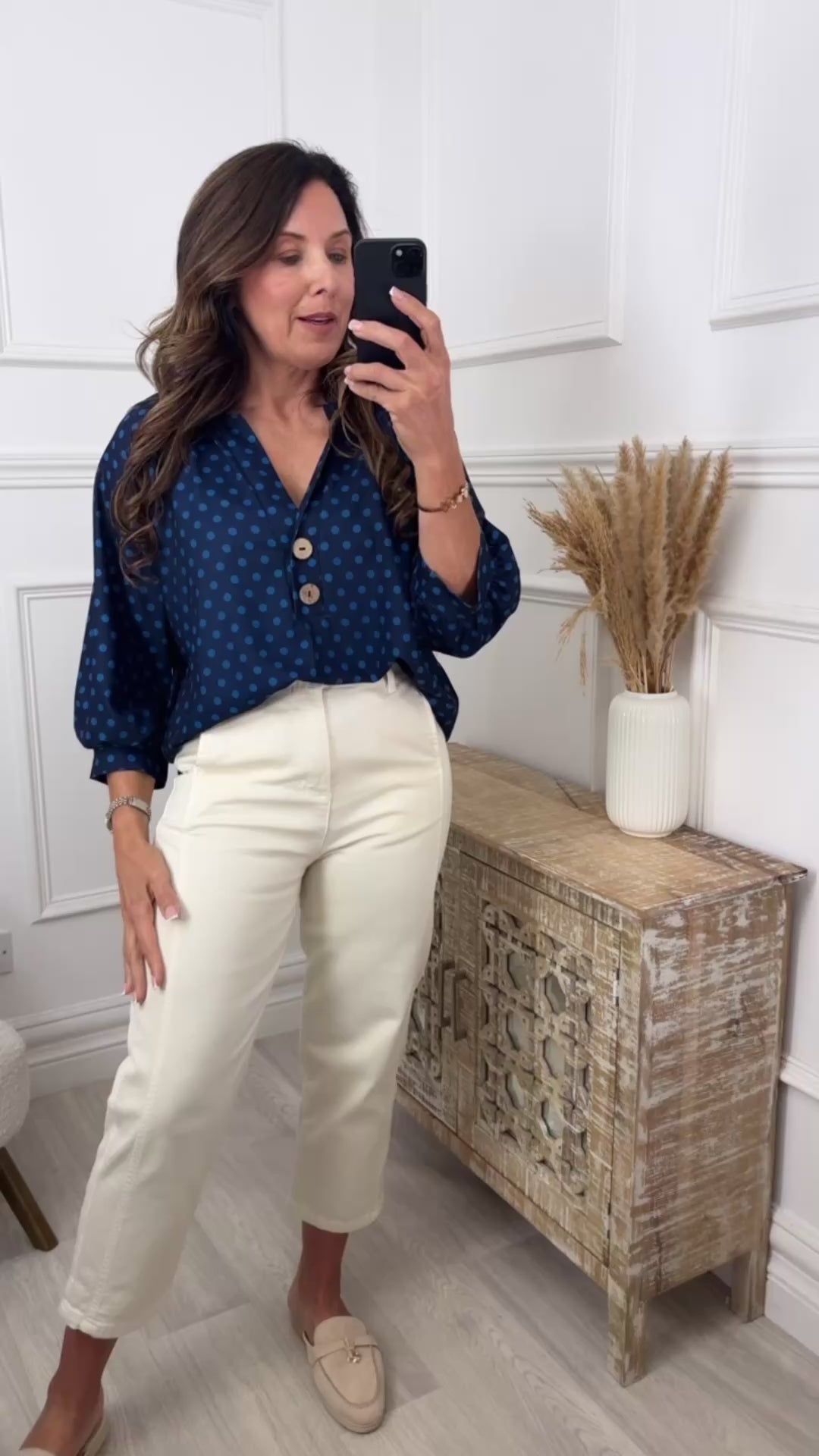 Judy Navy Polka Dot Blouse