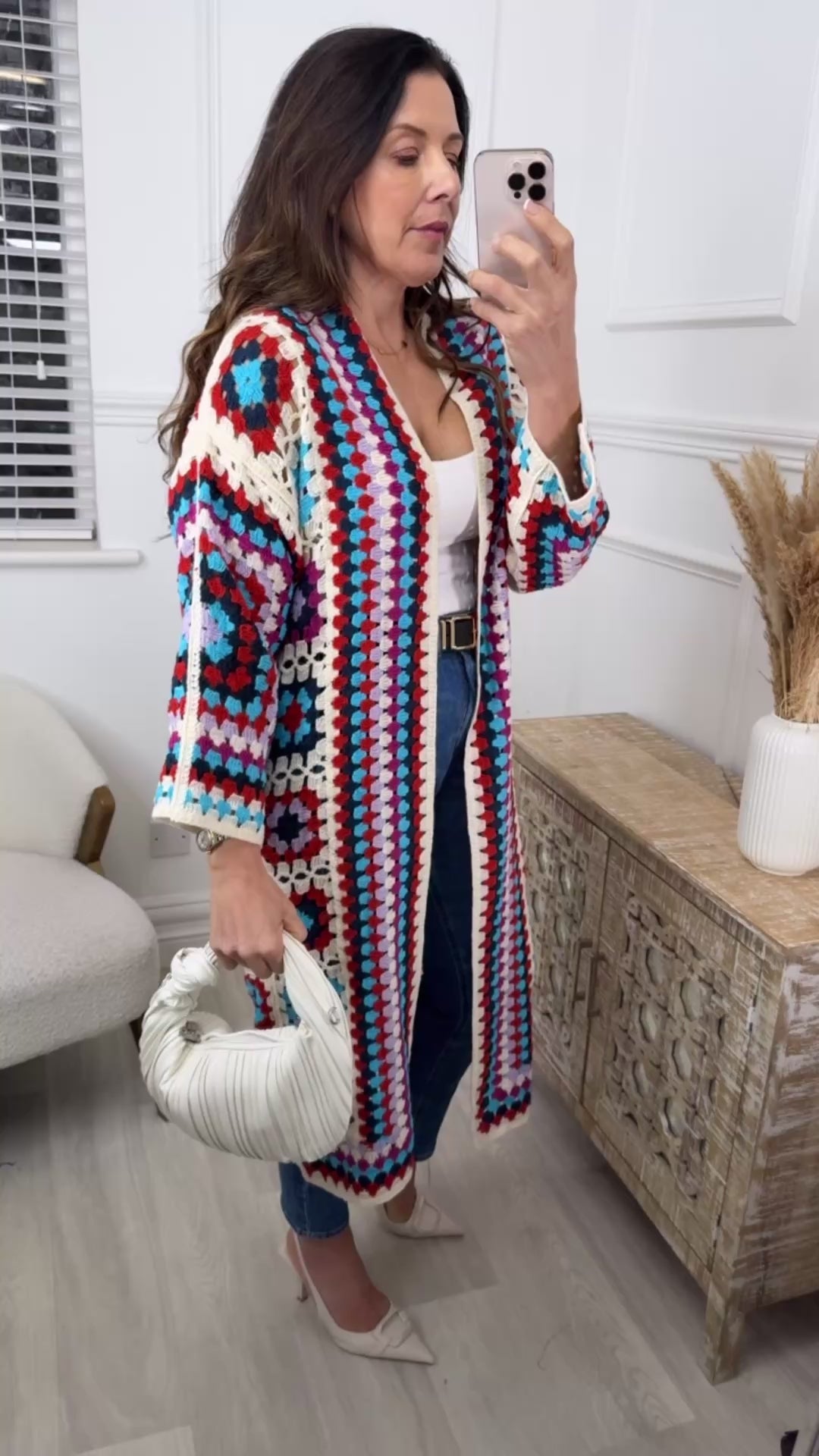 Blandine Red Crochet Knit Longline Cardi