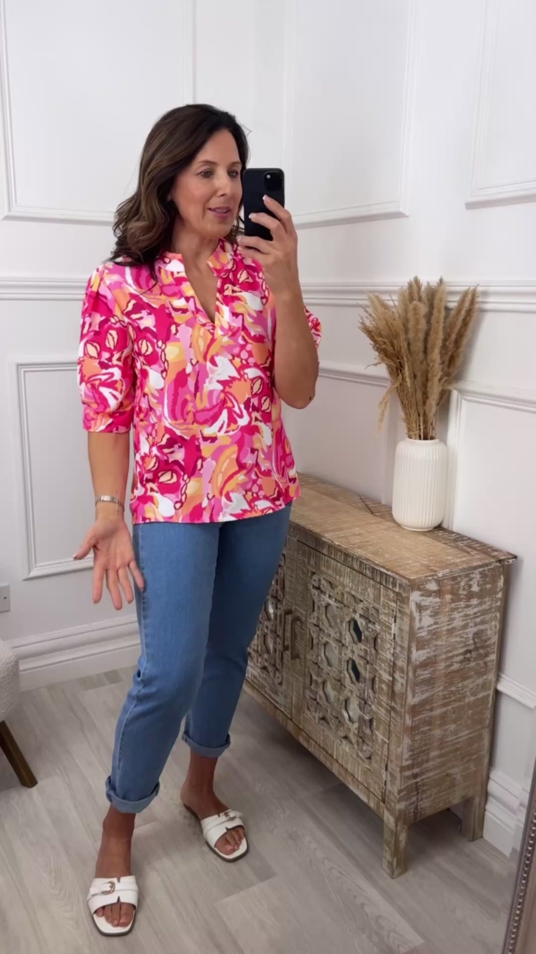 Lauren Coral Diverse Print Blouse