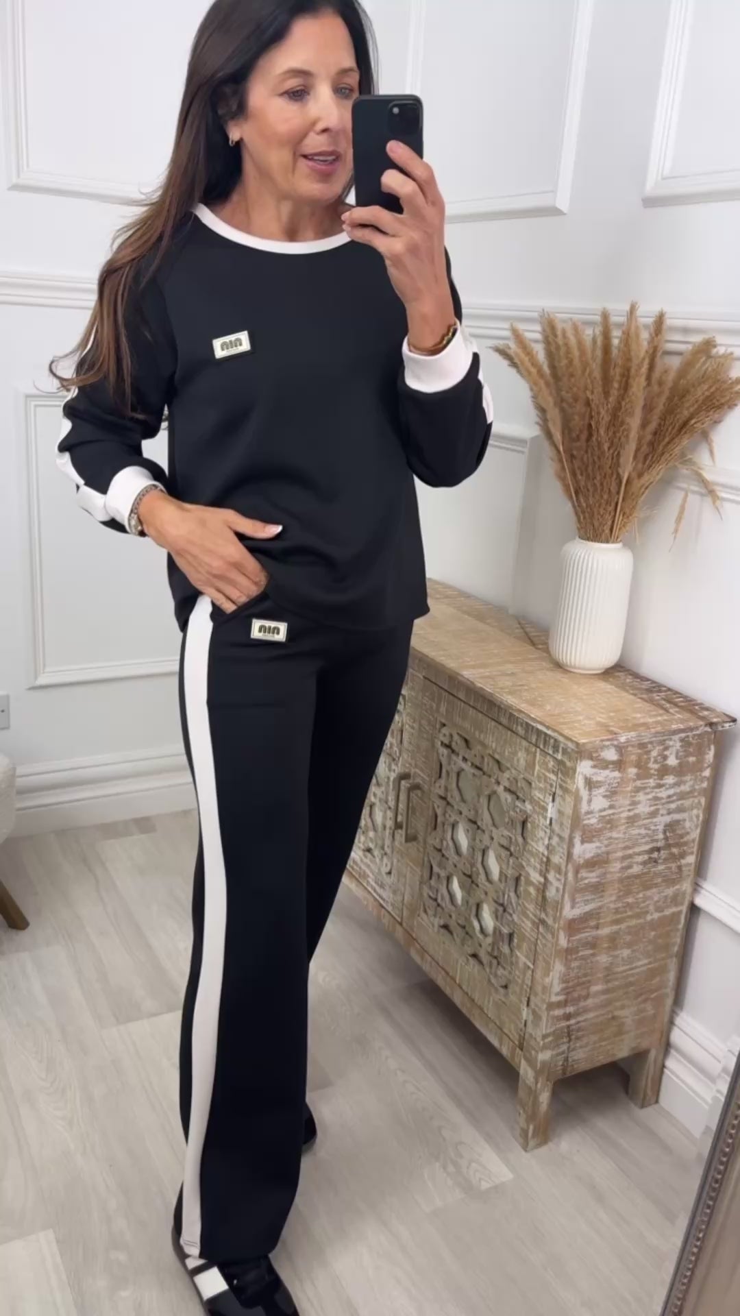 Rowena Black Side Stripe Set