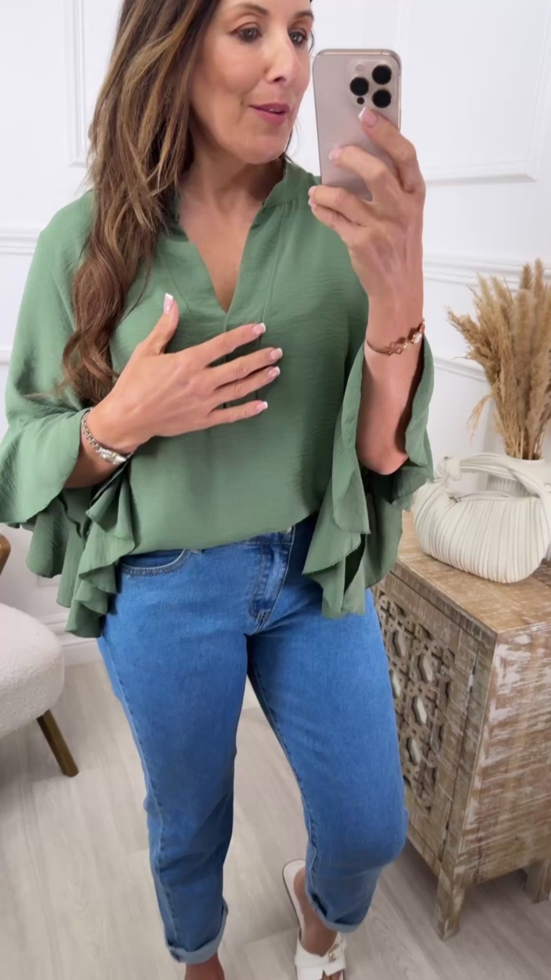 Ayda Khaki Ruffle Sleeve Top