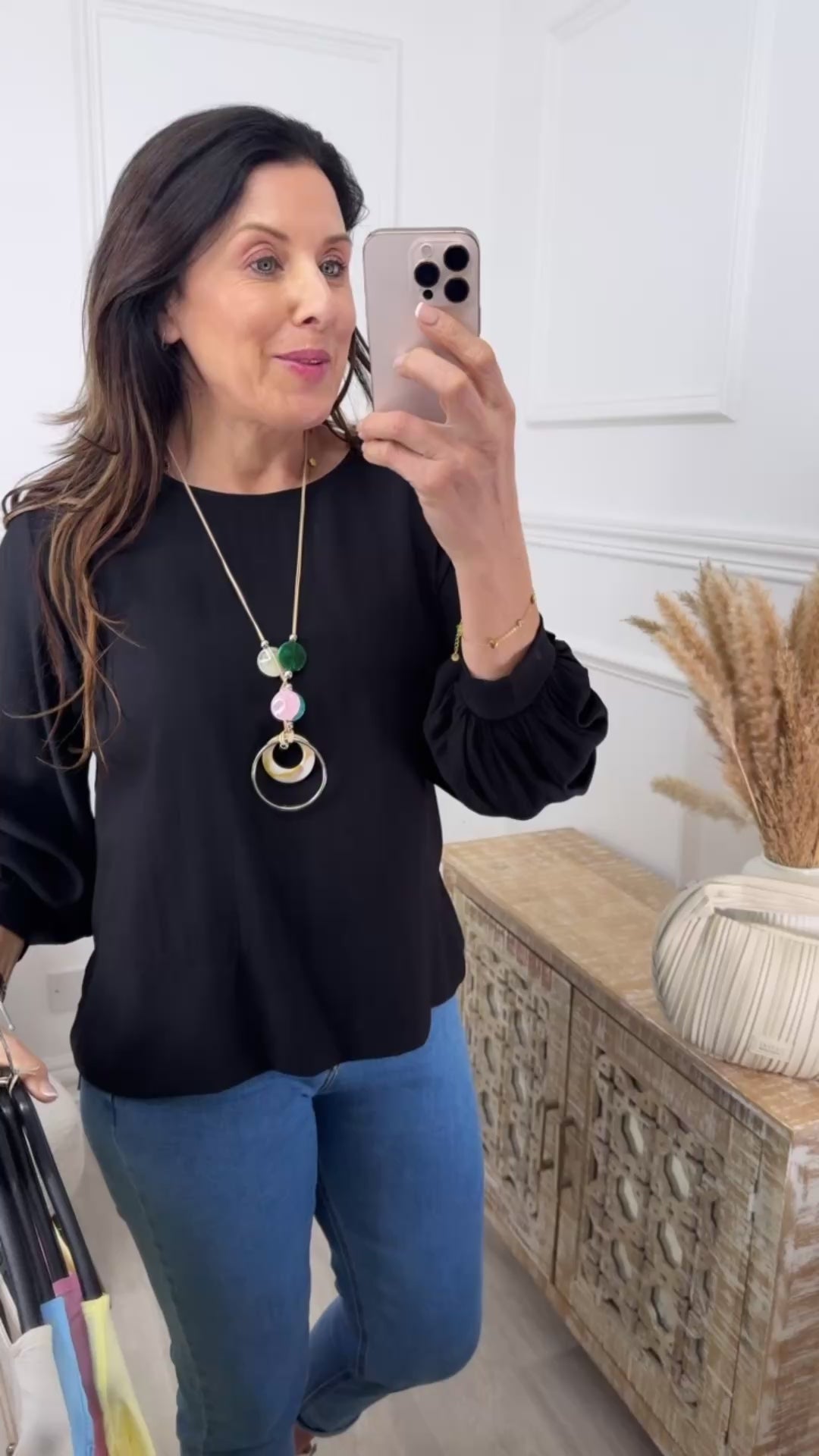 Rebel Black Textured Blouse With Necklace