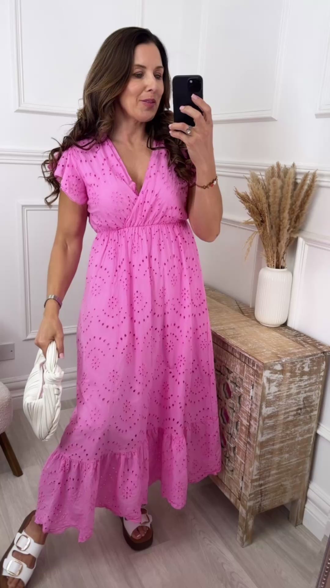 Beatrix Pink Embroidered Eyelet Cotton Dress
